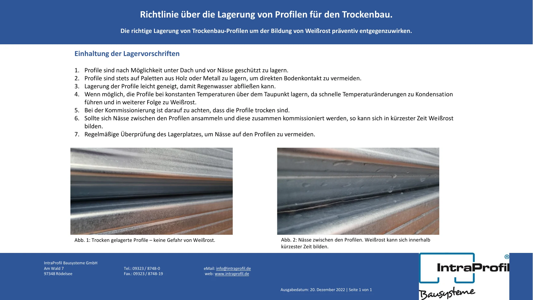 Richtlinie über die Lagerung von Profilen für den Trockenbau von IntraProfil